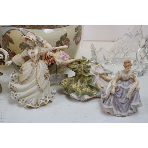 45 - Mixed ceramics to include a pair of Staffordshire lions (approx 27.5cm high), lady figurines (featur... 