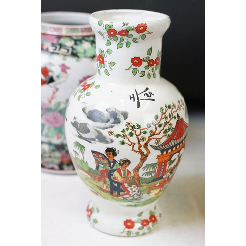 48 - Collection of oriental items to include porcelain vases, teapot / kettle, drinks set, etc