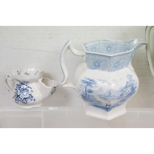 49 - Collection of blue & white tea ware / ceramics, 19th century onwards, to include a Dutch wash jug & ... 