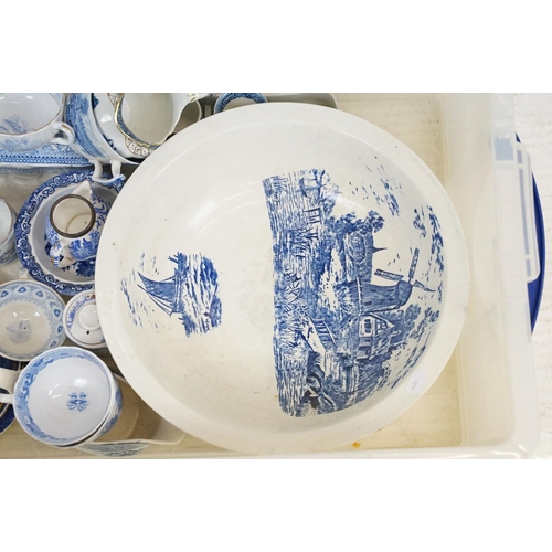 49 - Collection of blue & white tea ware / ceramics, 19th century onwards, to include a Dutch wash jug & ... 