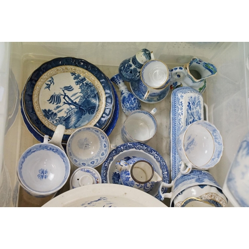 49 - Collection of blue & white tea ware / ceramics, 19th century onwards, to include a Dutch wash jug & ... 