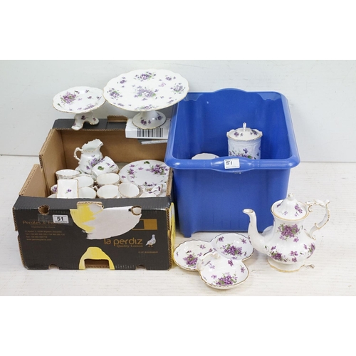 51 - Collection of Violet floral decorated tea wares & ceramics, to include Hammersley Victorian Violets ... 