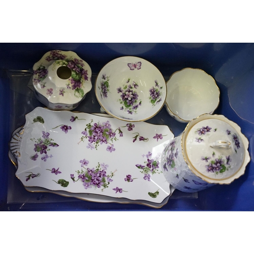 51 - Collection of Violet floral decorated tea wares & ceramics, to include Hammersley Victorian Violets ... 