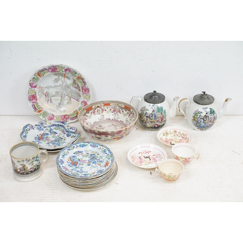 87 - Collection of 19th century Chinese style ceramics to include Masons Ironstone dishes, novelty frog t... 