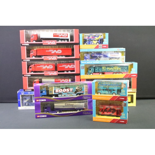 1237 - 14 boxed Corgi haulage and model bus diecast models to include 75801 MAN, CC86612 Scania Curtainside... 