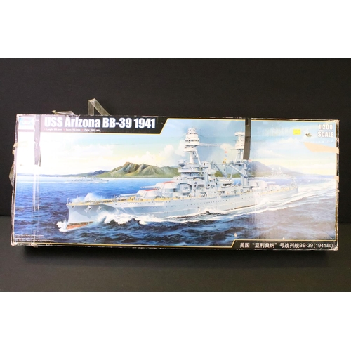 190 - Two boxed plastic model kits to include Trumpeter 03701 1/200 USS Arizona BB-39 1941 & 05223 1/400 C... 