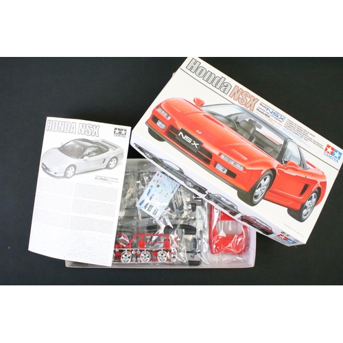 193 - Six boxed & unbuilt Tamiya 1/20 and 1/24 scale plastic model kits to include Honda NSX, Honda NSX Sp... 