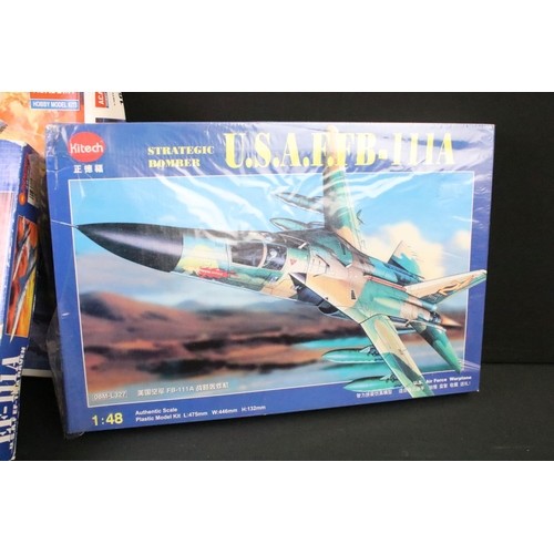 201 - Collection of five boxed plastic model kits to include Kitech 1/48 scale Strategic Bomber USAF FB.11... 