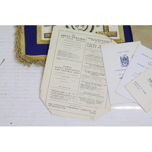 401 - Collection of local interest Masonic ephemera to include selection of aprons and sashes, and a wide ... 