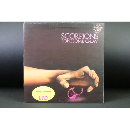 257 - Vinyl - 4 Scorpions albums to include: Lonesome Crow (Canadian red vinyl), Fly To The Rainbow (Germa... 