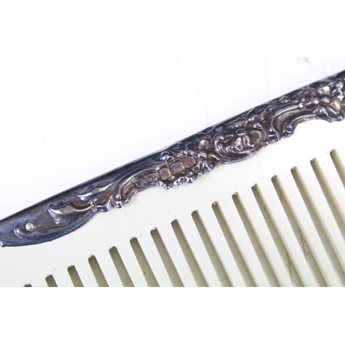 177A - Early 20th C silver hair brush with repousse scrolling decoration (approx 23.5cm long, Birmingham 19... 