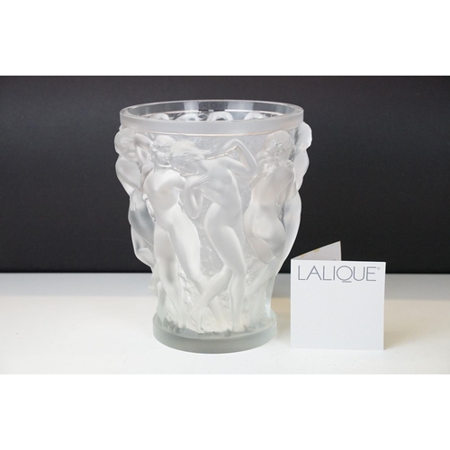 1 - Lalique Bacchantes frosted glass vase having moulded relief of dancing female nudes after the origin... 