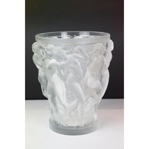 1 - Lalique Bacchantes frosted glass vase having moulded relief of dancing female nudes after the origin... 