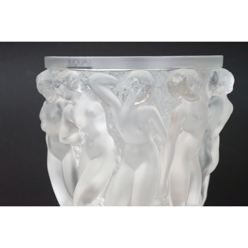 1 - Lalique Bacchantes frosted glass vase having moulded relief of dancing female nudes after the origin... 