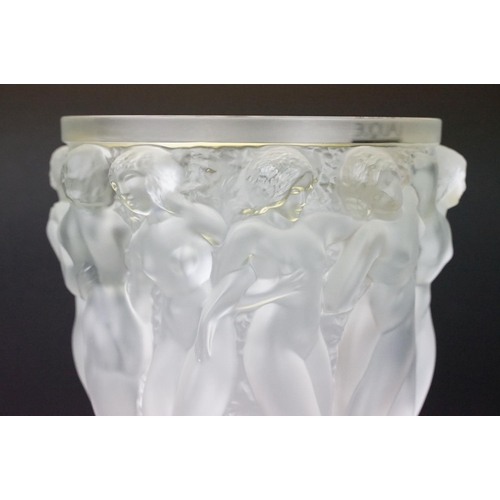 1 - Lalique Bacchantes frosted glass vase having moulded relief of dancing female nudes after the origin... 