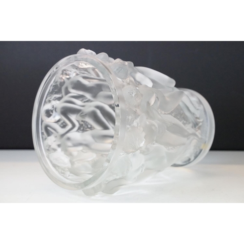 1 - Lalique Bacchantes frosted glass vase having moulded relief of dancing female nudes after the origin... 