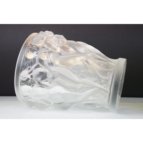 1 - Lalique Bacchantes frosted glass vase having moulded relief of dancing female nudes after the origin... 