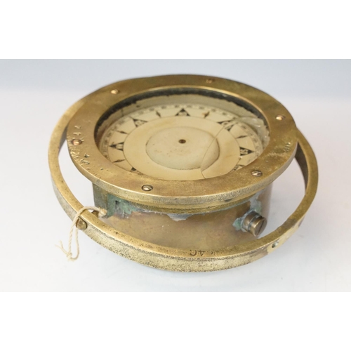 119 - J C Krohn & Son, Bergen, Norway - A brass nautical / ships compass on gimbal, approx 16.5cm overall ... 