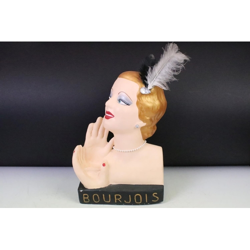 140 - A chalk ware / plaster 'Bourjois' perfume point of sale display in the form of an Art Deco lady comp... 