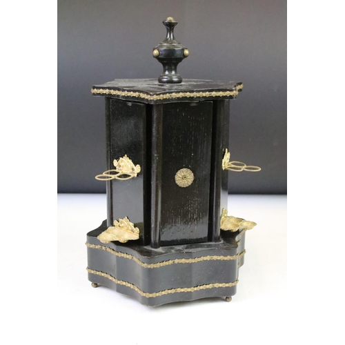 147 - 19th Century Victorian cigar dispenser constructed from ebonised wood of hexagonal form with six pan... 