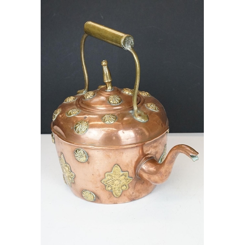 159 - Victorian Copper Kettle with brass decoration, 29cm high