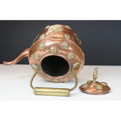 159 - Victorian Copper Kettle with brass decoration, 29cm high