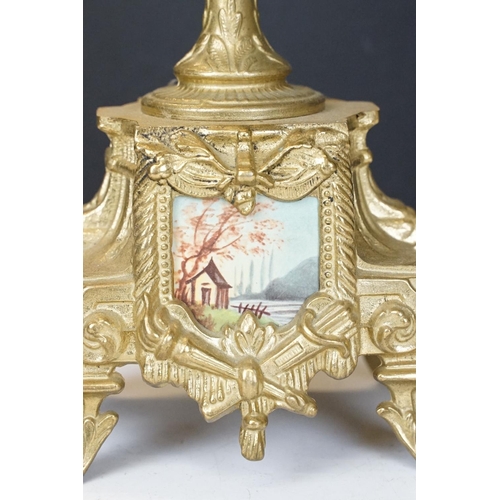 165 - Early 20th Century mantlepiece garniture featuring a mantle clock with neo classical brass cased clo... 