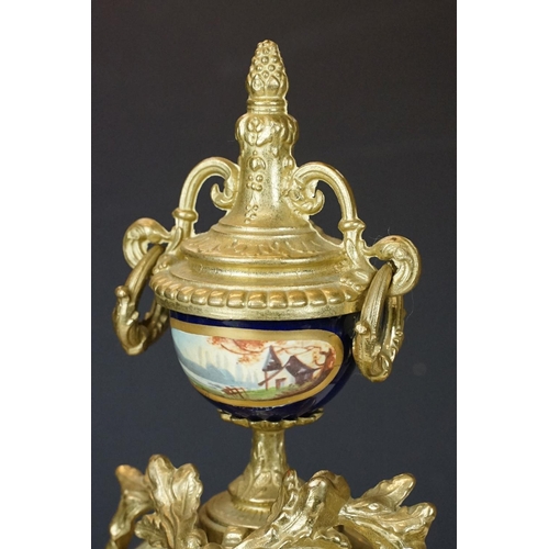 165 - Early 20th Century mantlepiece garniture featuring a mantle clock with neo classical brass cased clo... 