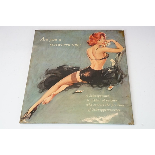 176 - Pair of vintage Schweppes advertising table top signs. Both featuring pin up girls with the tag line... 