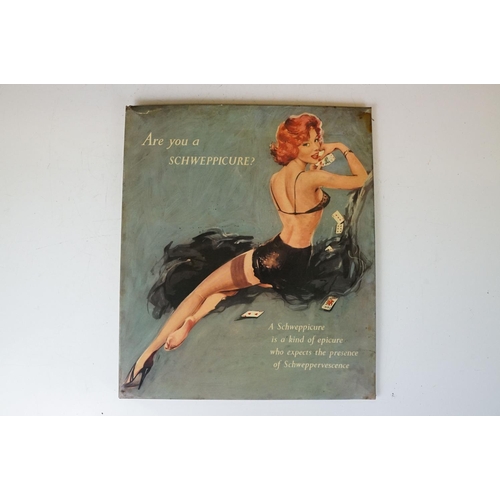 176 - Pair of vintage Schweppes advertising table top signs. Both featuring pin up girls with the tag line... 