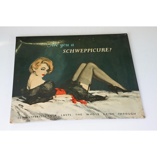 176 - Pair of vintage Schweppes advertising table top signs. Both featuring pin up girls with the tag line... 