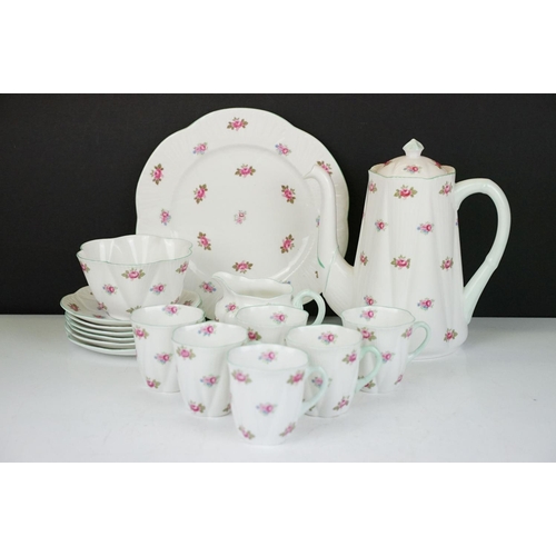 18 - Shelley Dainty Rosebud coffee set for 6, shape no. 13426, to include coffee pot, 6 cups & saucers, 6... 