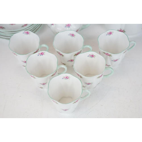 18 - Shelley Dainty Rosebud coffee set for 6, shape no. 13426, to include coffee pot, 6 cups & saucers, 6... 