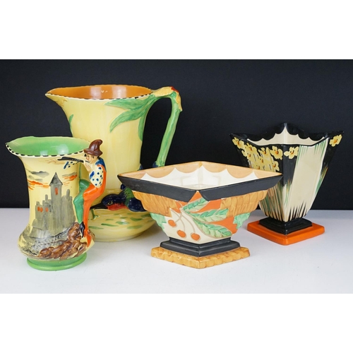 19 - Group of four Art Deco jugs & vases to include a Myott Son & Co lozenge-shaped vase (with flower fro... 