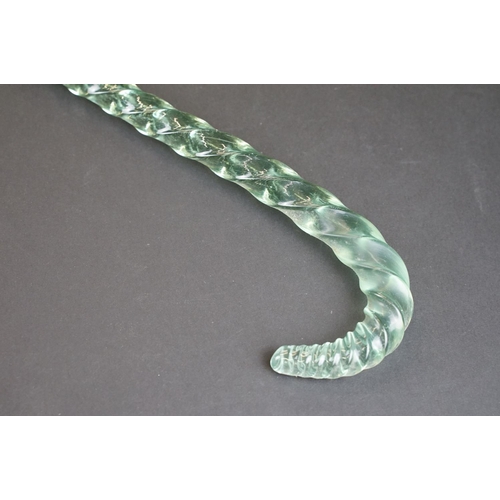 22 - 19th Century Nailsea green glass walking cane of spiralling twisted form, approx 116cm long