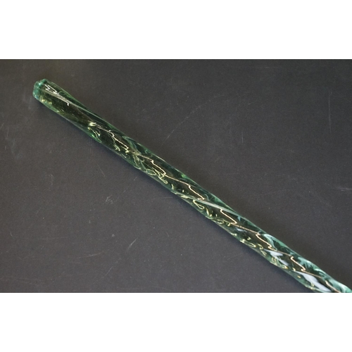 22 - 19th Century Nailsea green glass walking cane of spiralling twisted form, approx 116cm long