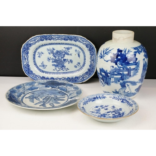 24 - Group of antique Chinese blue & white porcelain, four pieces, to include an octagonal dish with flor... 