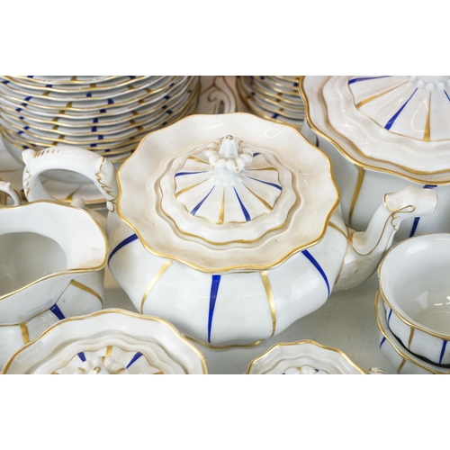 25 - Early 20th Century Furstenberg porcelain tea set of scalloped form, decorated with blue & gilt strip... 