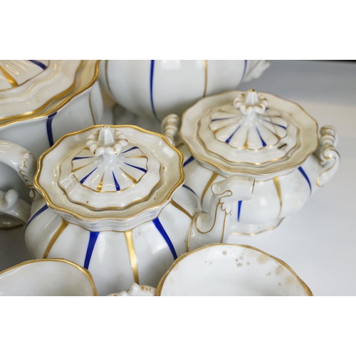 25 - Early 20th Century Furstenberg porcelain tea set of scalloped form, decorated with blue & gilt strip... 