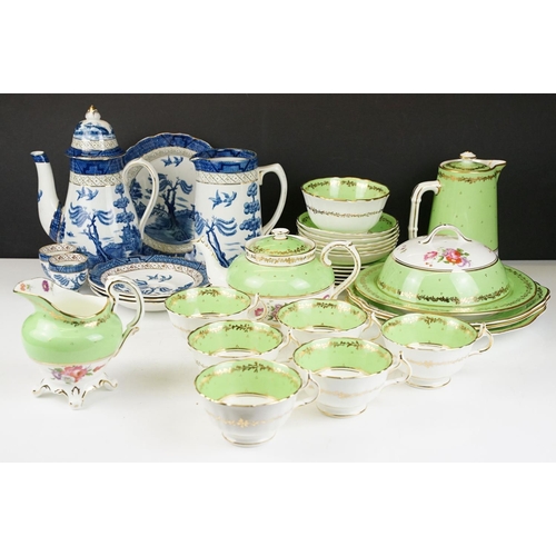 27 - Allerton & Sons tea set for six, pattern no. 4372, with green ground floral decoration, to include t... 