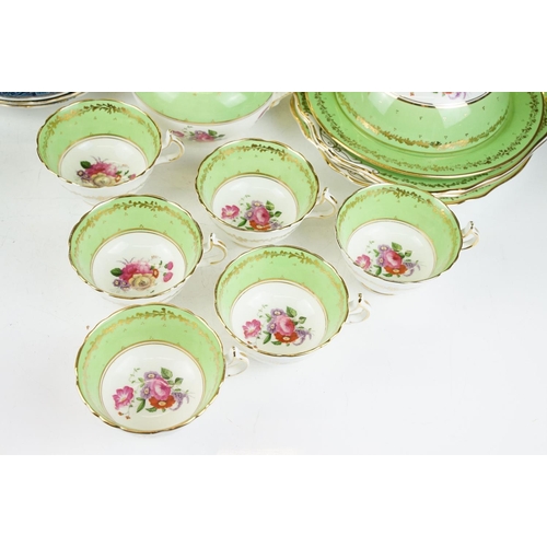 27 - Allerton & Sons tea set for six, pattern no. 4372, with green ground floral decoration, to include t... 