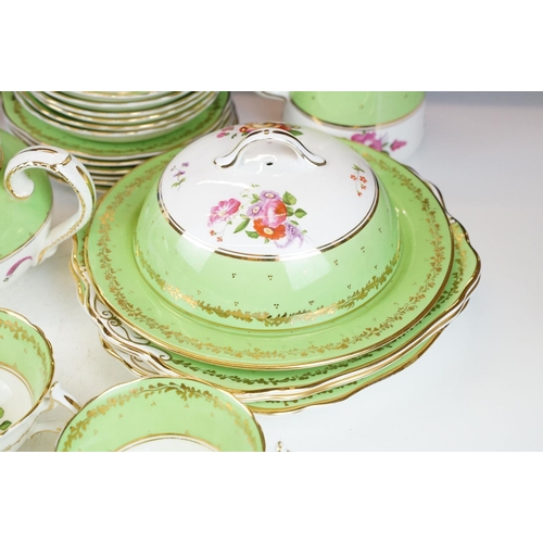 27 - Allerton & Sons tea set for six, pattern no. 4372, with green ground floral decoration, to include t... 