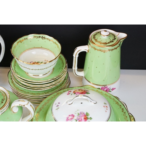 27 - Allerton & Sons tea set for six, pattern no. 4372, with green ground floral decoration, to include t... 