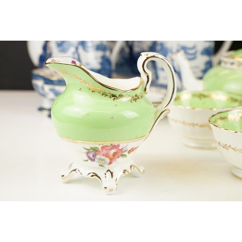 27 - Allerton & Sons tea set for six, pattern no. 4372, with green ground floral decoration, to include t... 