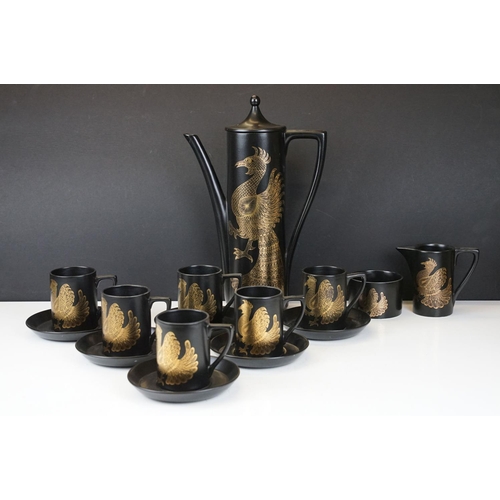 29 - Mid 20th C Portmeirion ' Phoenix ' coffee set for six, by John Cuffley, to include coffee pot, 6 mug... 