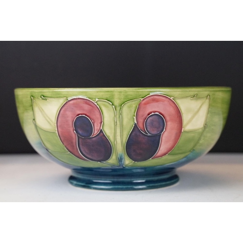 4 - Moorcroft pottery green ground bowl, of circular form, with tubelined floral decoration, Moorcroft l... 