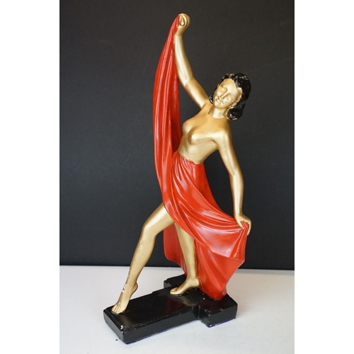 40 - Two plaster / composition gilt painted figures of semi-clothed Art Deco dancing ladies, tallest appr... 