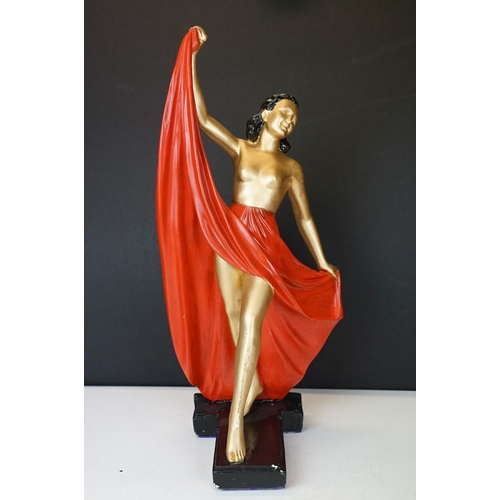 40 - Two plaster / composition gilt painted figures of semi-clothed Art Deco dancing ladies, tallest appr... 