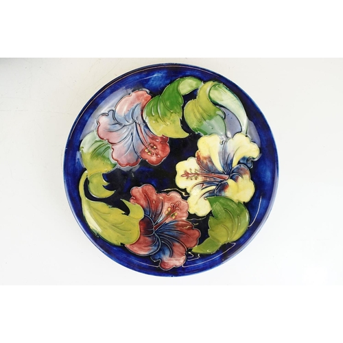 5 - Moorcroft Pottery 'Coral Hibiscus' pattern blue ground bowl (approx 25cm diameter), together with a ... 