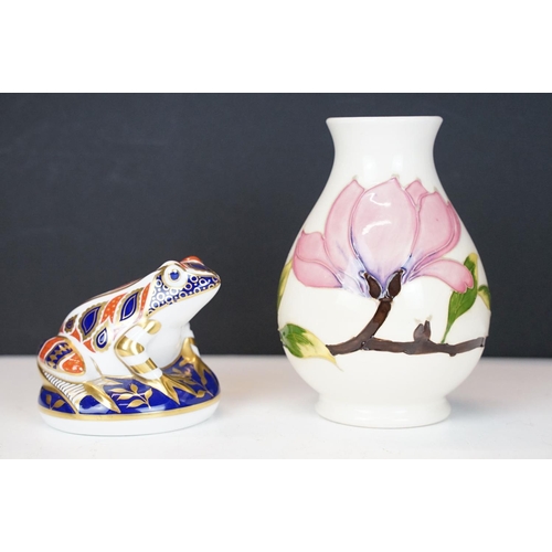 57 - Moorcroft Pottery 'Magnolia' pattern cream ground baluster vase (approx 14cm high), plus a Royal Cro... 